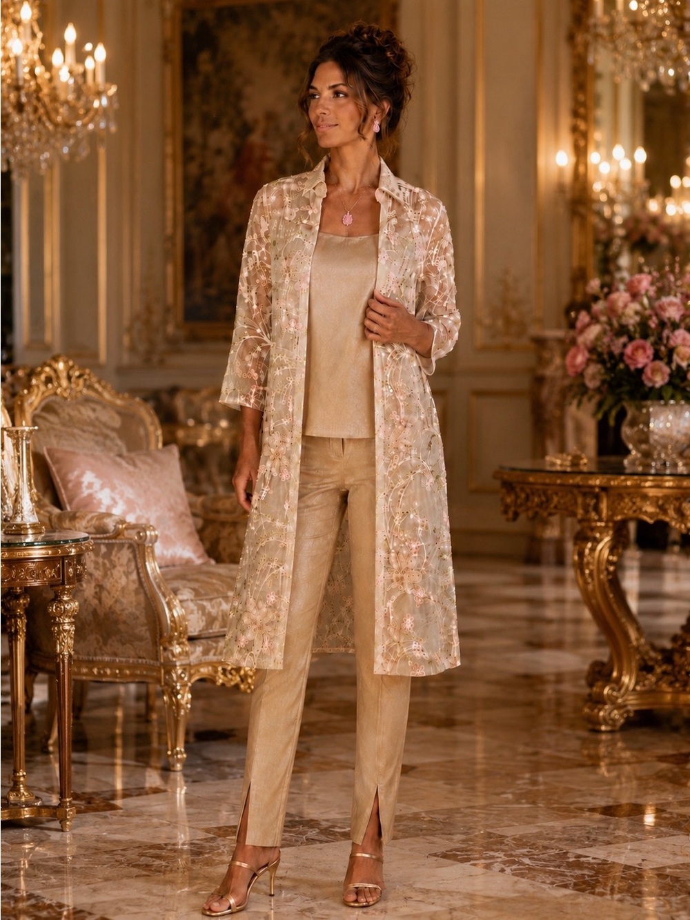 Breathtaking Connie Roberson 100% Silk Sheer Embroidered Floral Duster